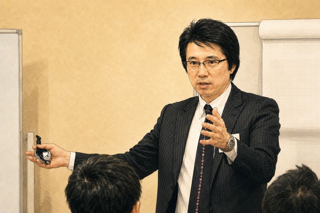 研修の目的を話している場面